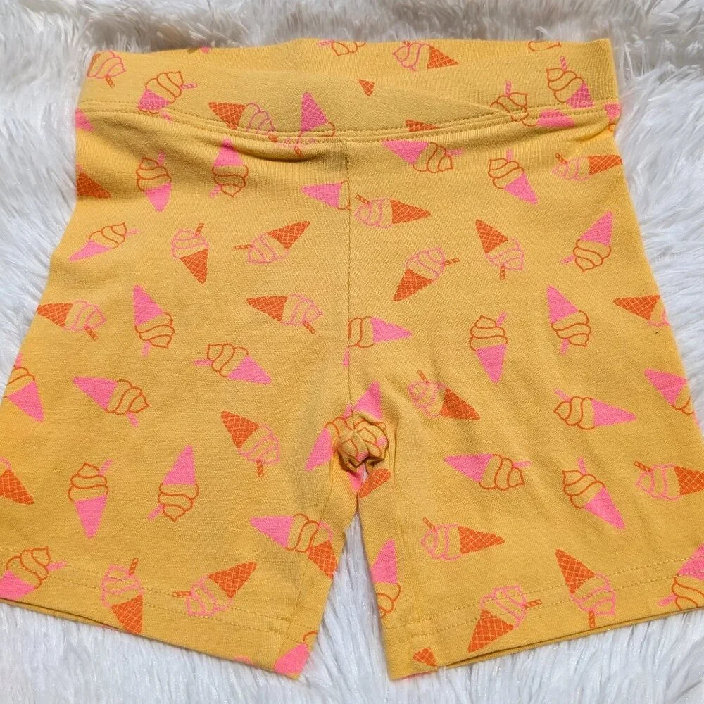 ANKO Girls' Yellow Ice Cream Print Cotton Shorts Fun & Comfy Elastic Waistband